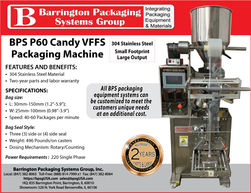 P60 Candy Packaging VFFS weigh, fill & seal equipment.
