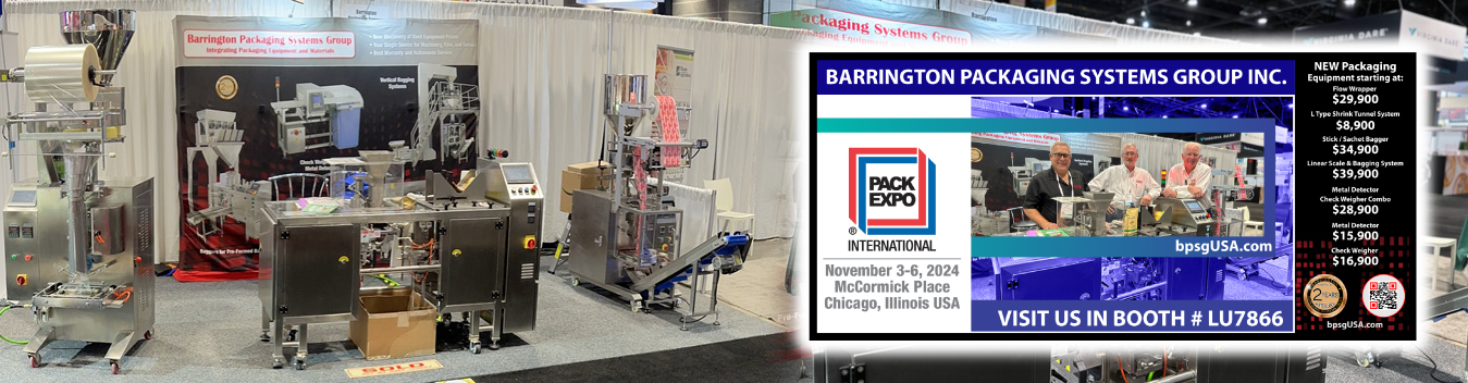 Be our guest! Let us pay your entry fee so you can enjoy the show.At Barrington Packaging we have the equipment you need, at a price you can afford. We invite you to experience Pack Expo 2024 for FREE on us! 